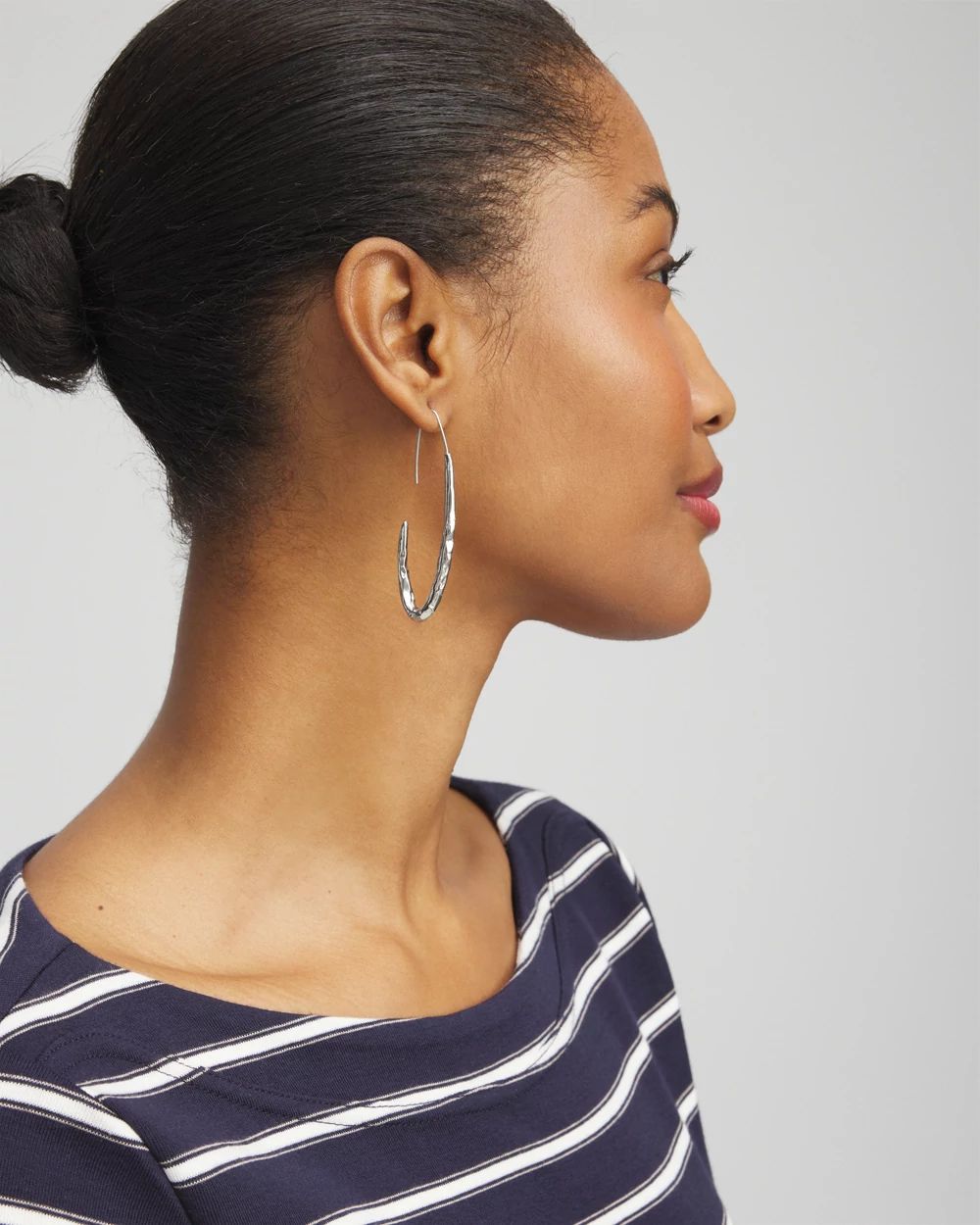 No Droop™ Silver Tone Textured Threader Hoops