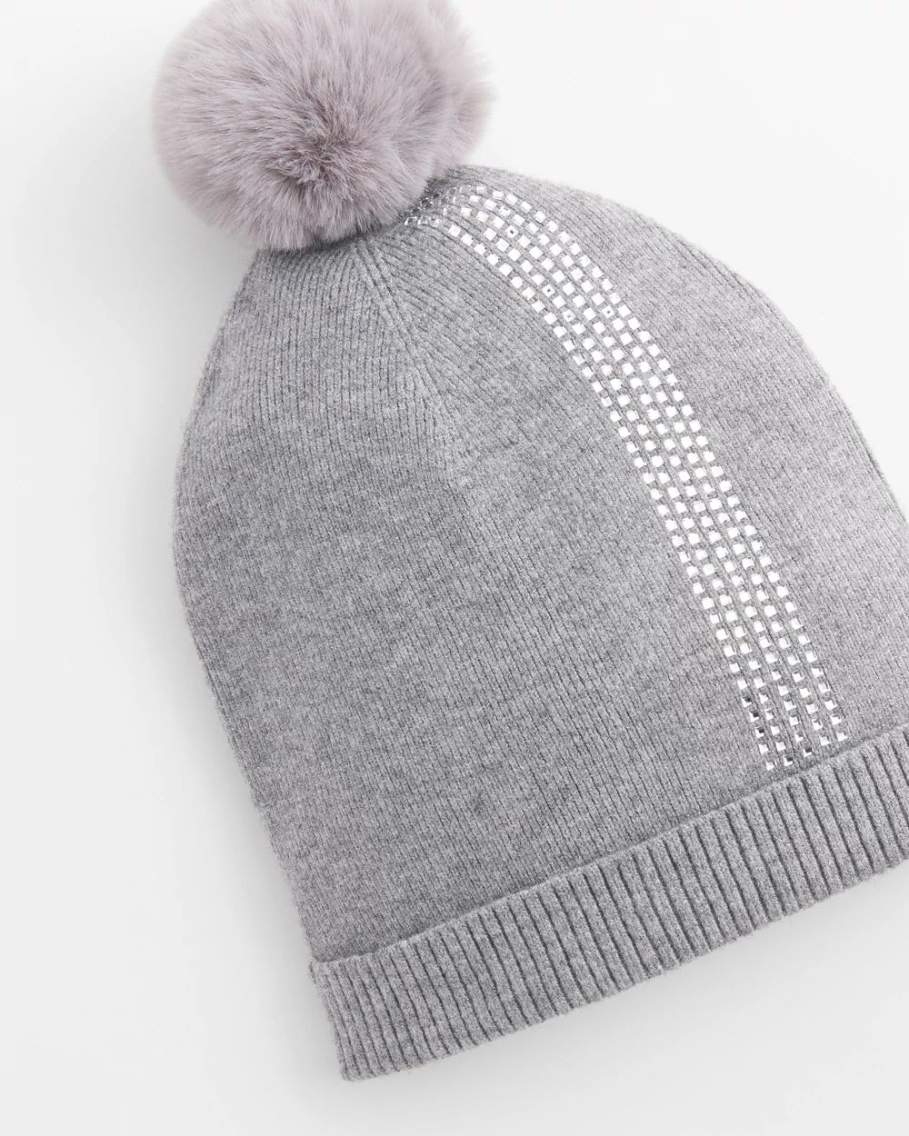 Rhinestone Cashmere Blend Pom Pom Hat