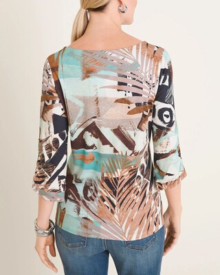 Tribal-Print Ruched-Sleeve Top