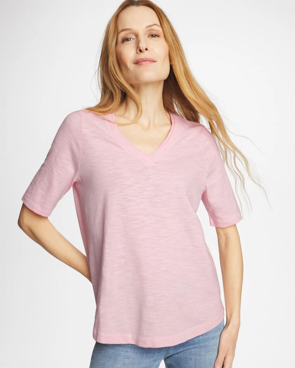 Double V-Neck Slub Rib Mix Tee