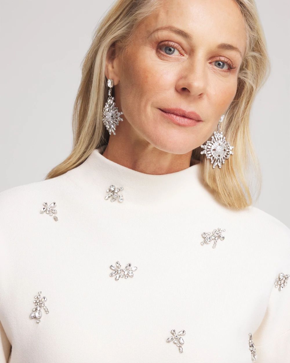 Embellished Mockneck Pullover Sweater