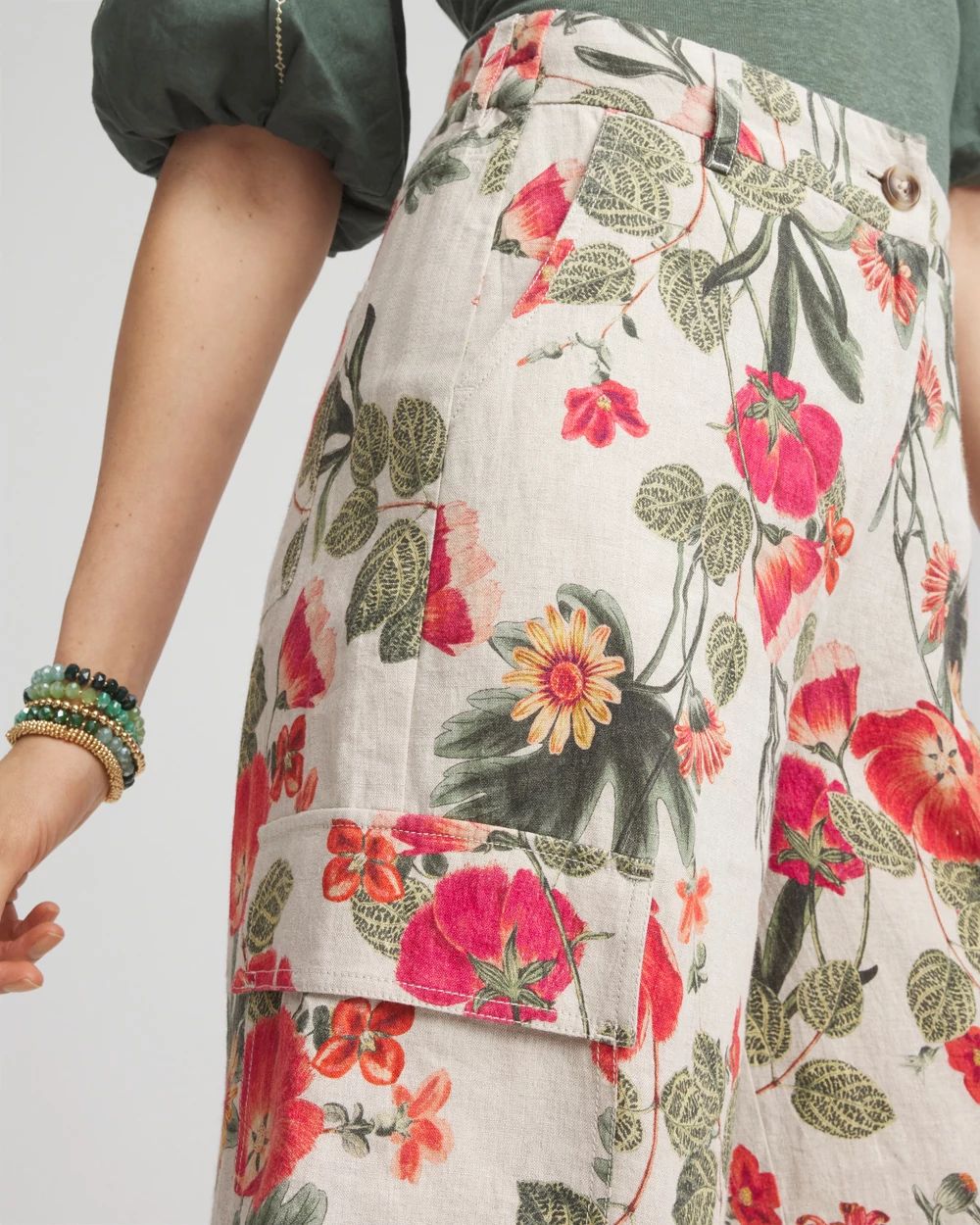 Linen Cargo Wide-Leg Pants