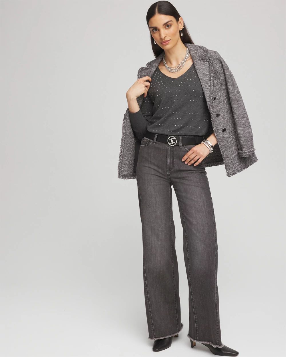 Studded V-Neck Sweater click to view larger image.