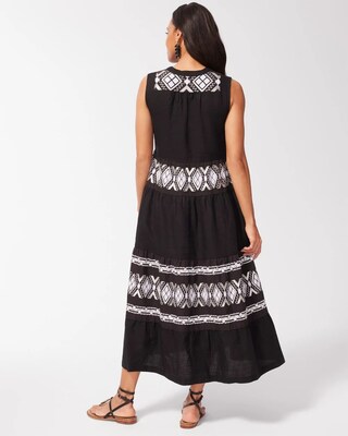 Linen Embroidered Tiered Maxi Dress