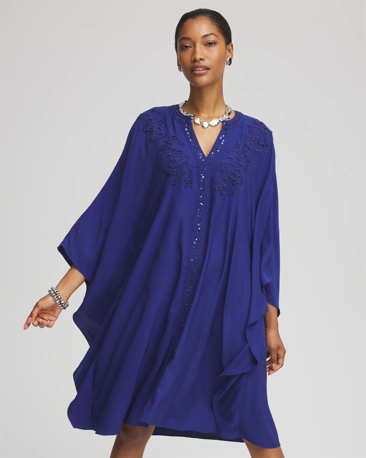 Chico's Embellished Kaftan Dress In Blue