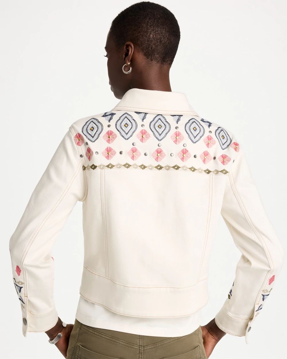 Cropped Embroidered Denim Jacket click to view larger image.