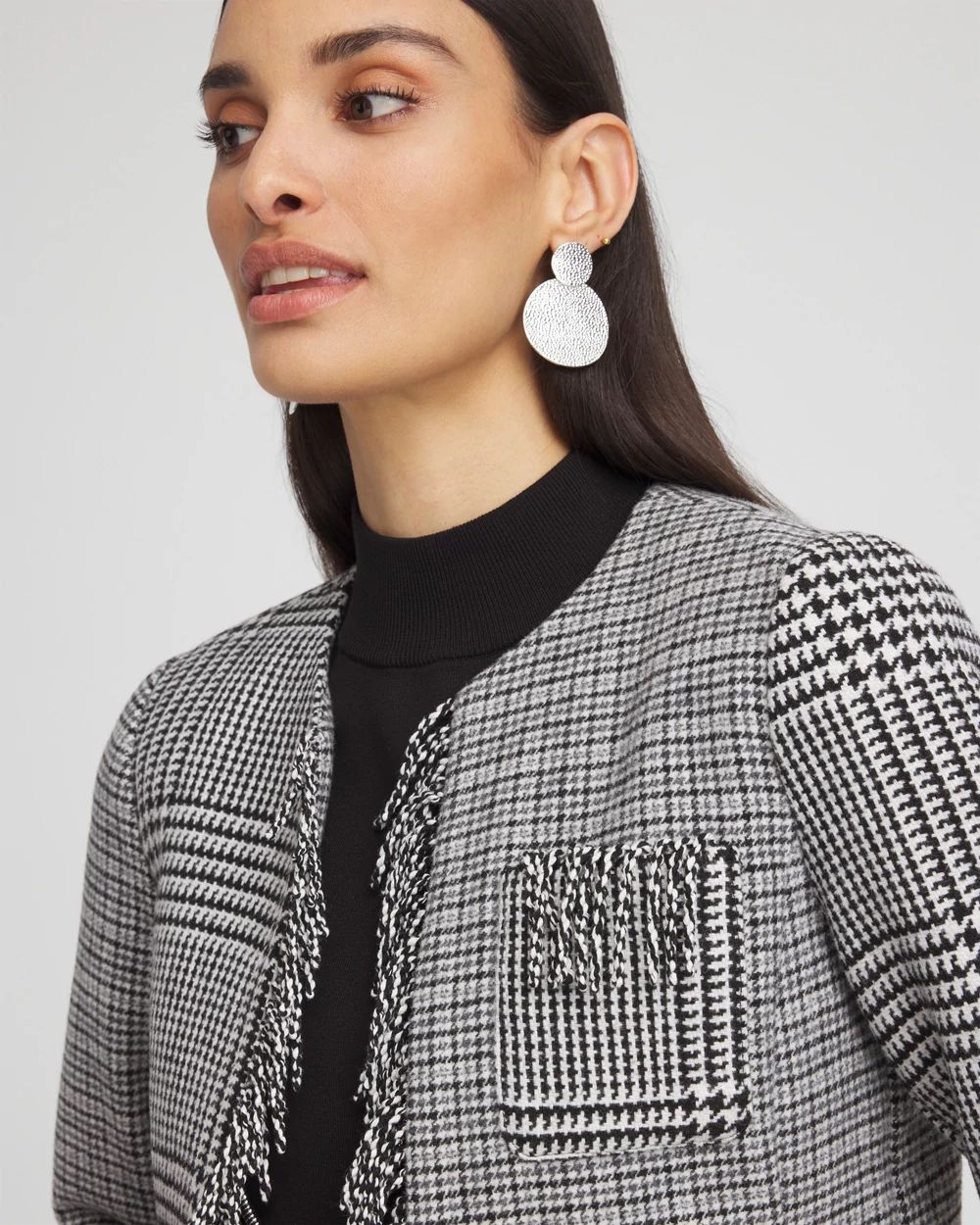 Mixed Tweed Fringe Jacket