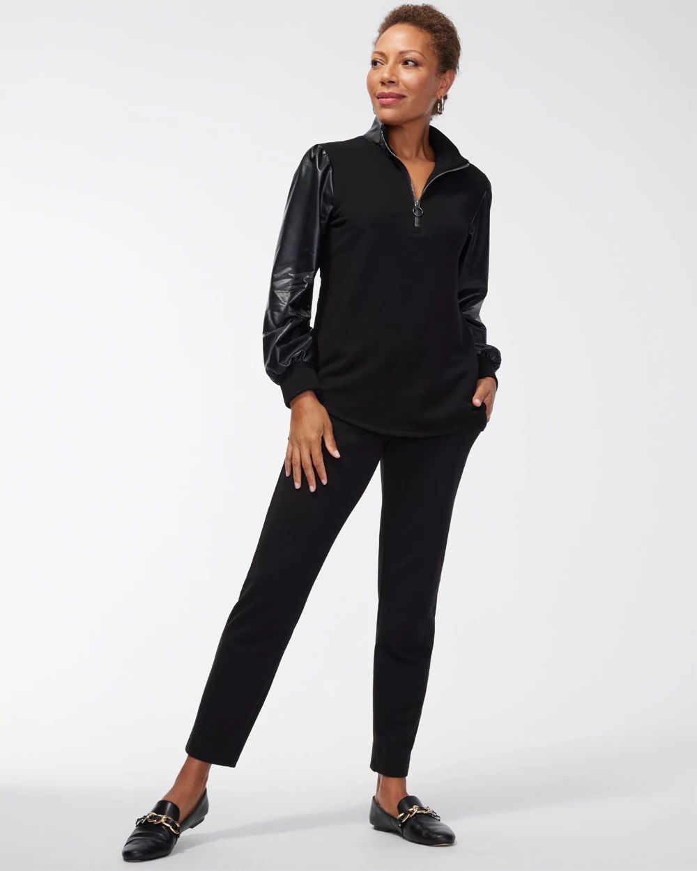 Zenergy Faux Leather Mix Pullover