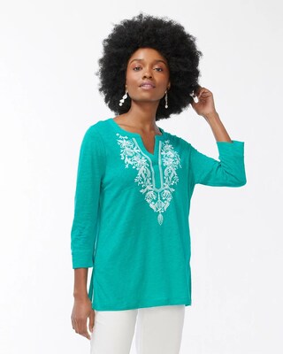 Linen Embroidered V-Neck Tunic