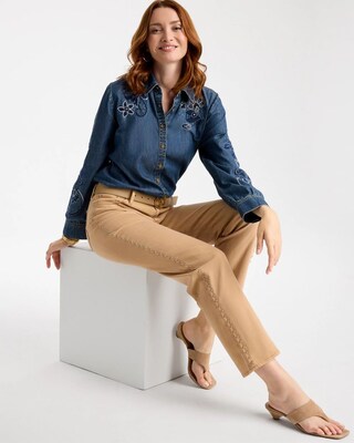 Studded Girlfriend Straight Ankle Jeans click to view larger image.