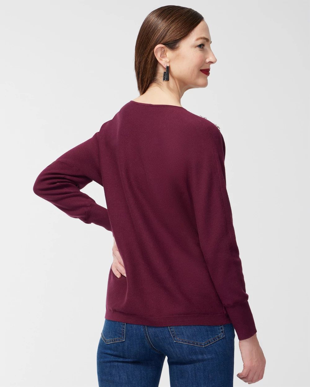 Gem Neckline Pullover Sweater