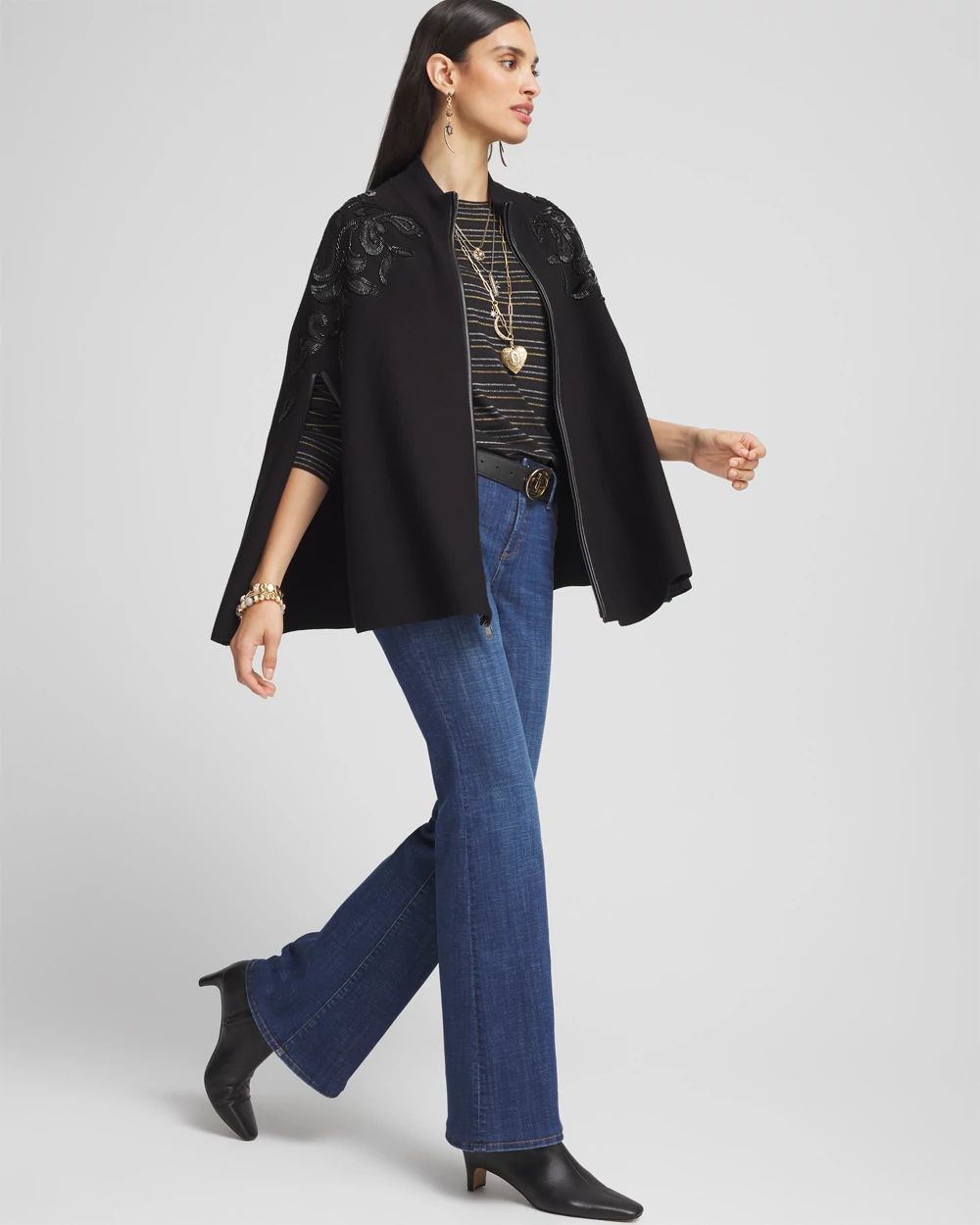 Embellished Zip Front Cape