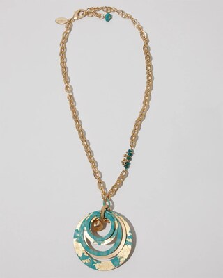 Turquoise and Gold-Tone Pendant Necklace
