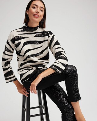 Zebra Print Sequin Pullover Sweater