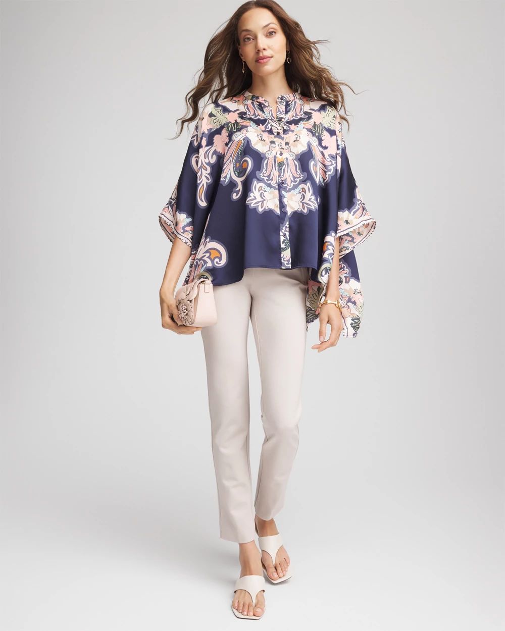 Collarless Floral-Paisley Poncho