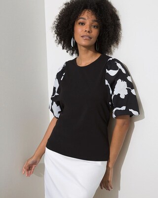 Black Floral Elbow Sleeve Tee