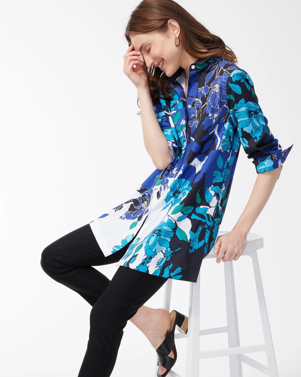 No Iron Stretch 3/4 Sleeve Floral Tunic
