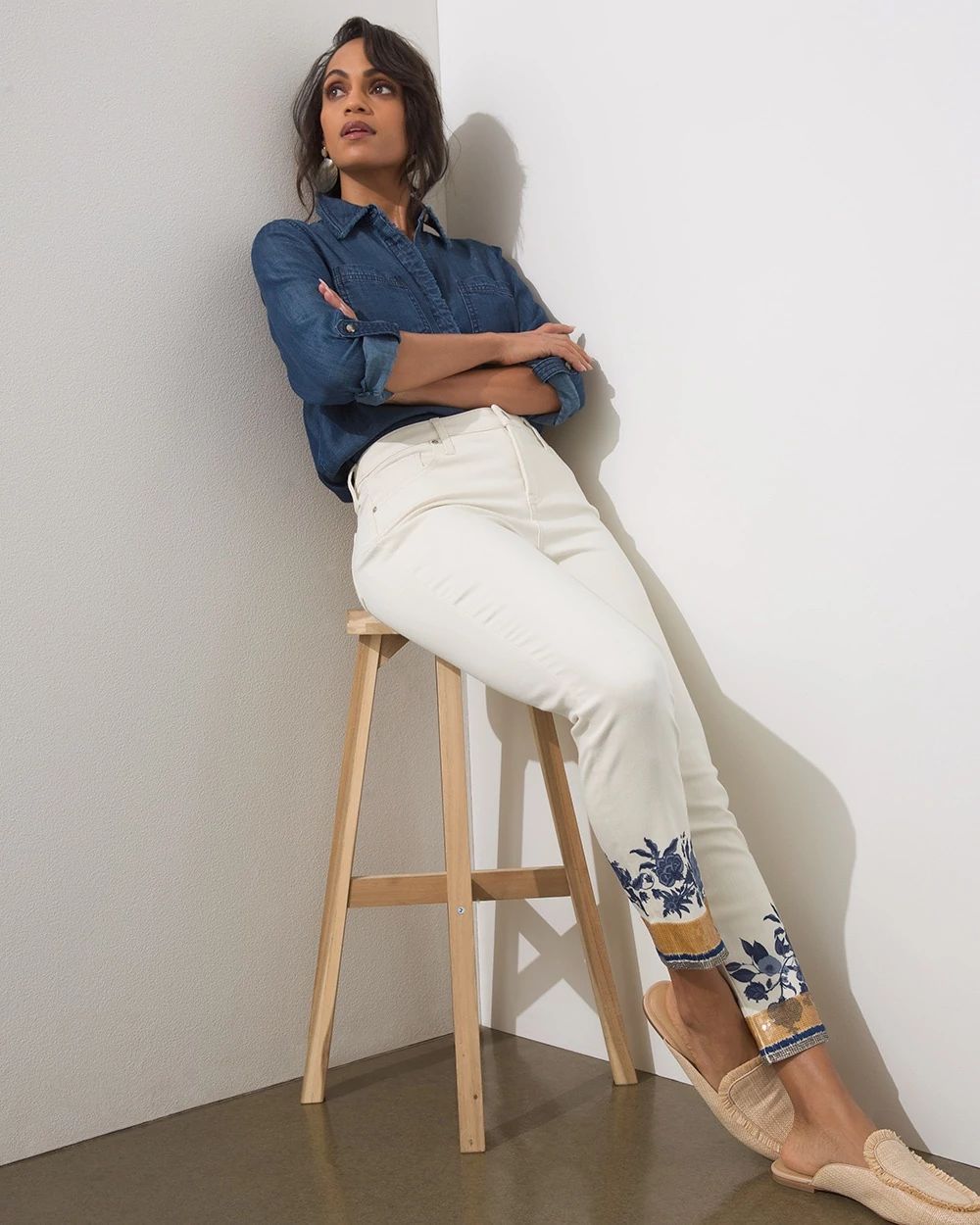 Girlfriend Embellished Floral Ankle Jeans