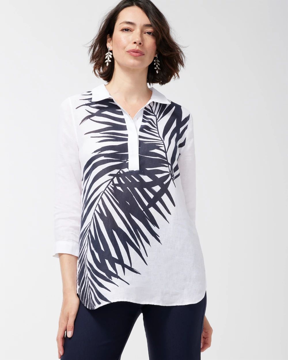 No Iron Linen Palms Button Back Tunic