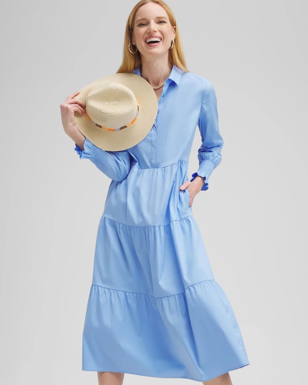 Poplin Tiered Shirt Dress