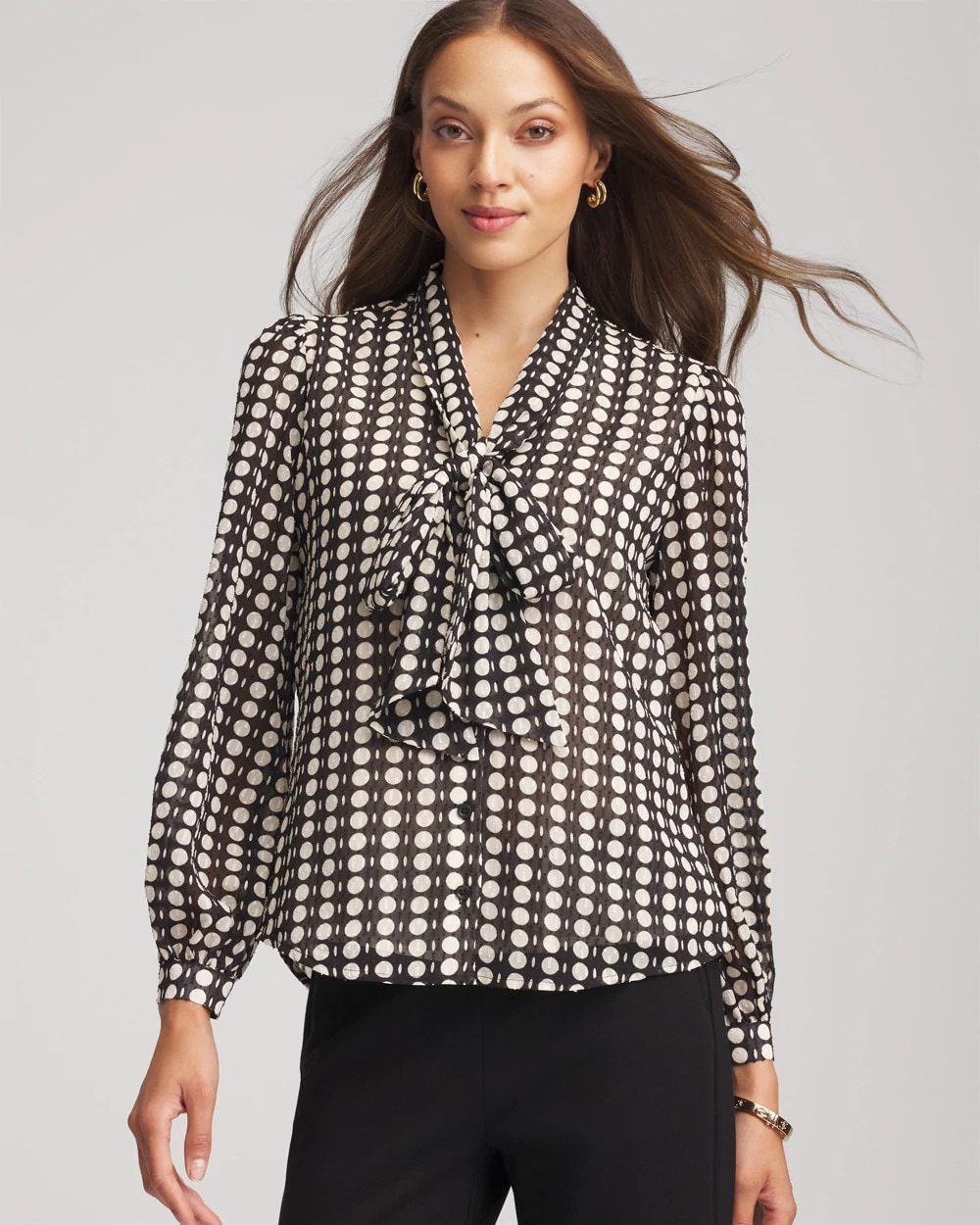 Clip-Dot Tie-Front Blouse