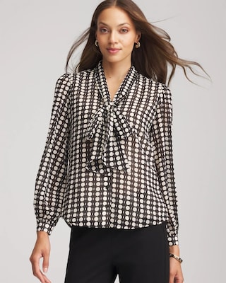 Clip-Dot Tie-Front Blouse