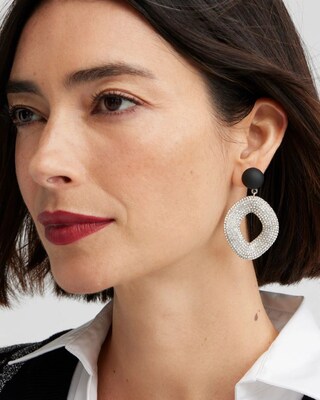Silver Tone Pavé Drop Hoop Earrings