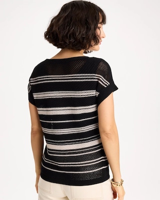 Striped Mesh Stitch Pullover Sweater click to view larger image.