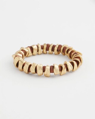 Walnut-Wood-Motif Goldtone Beaded Bracelet