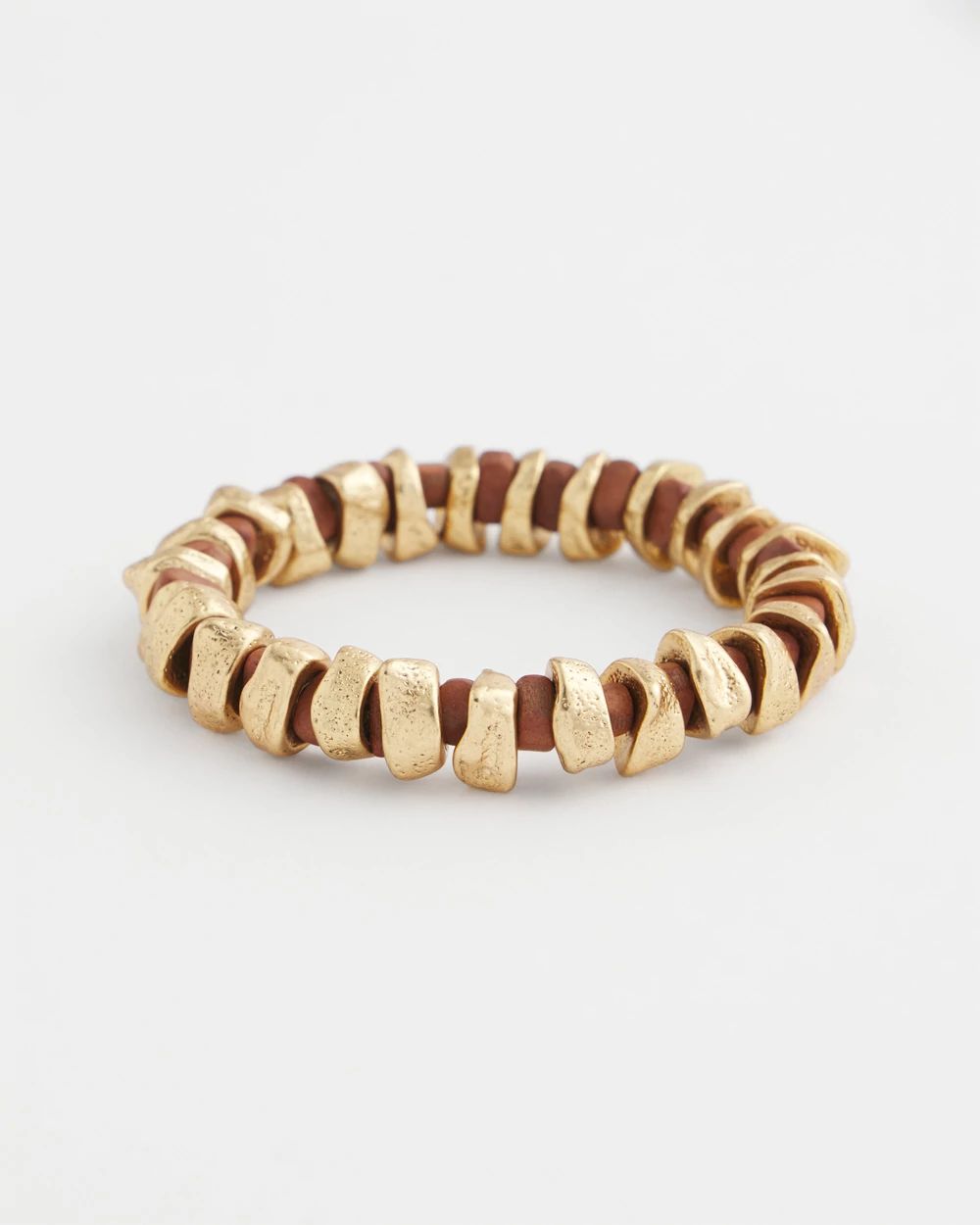 Walnut-Wood-Motif Goldtone Beaded Bracelet