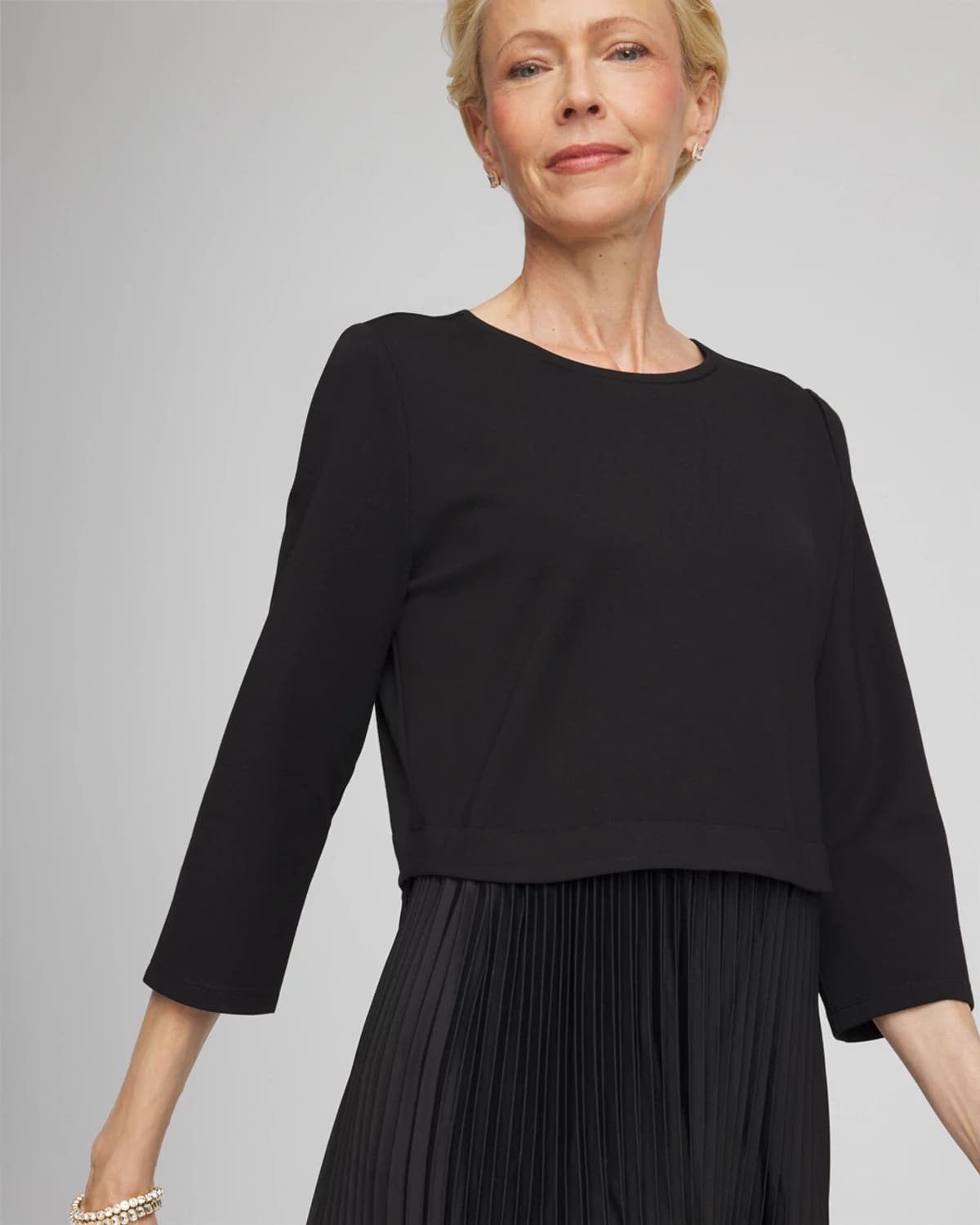 Chico's Satin-knit Pleated Maxi Dress In Black In Black