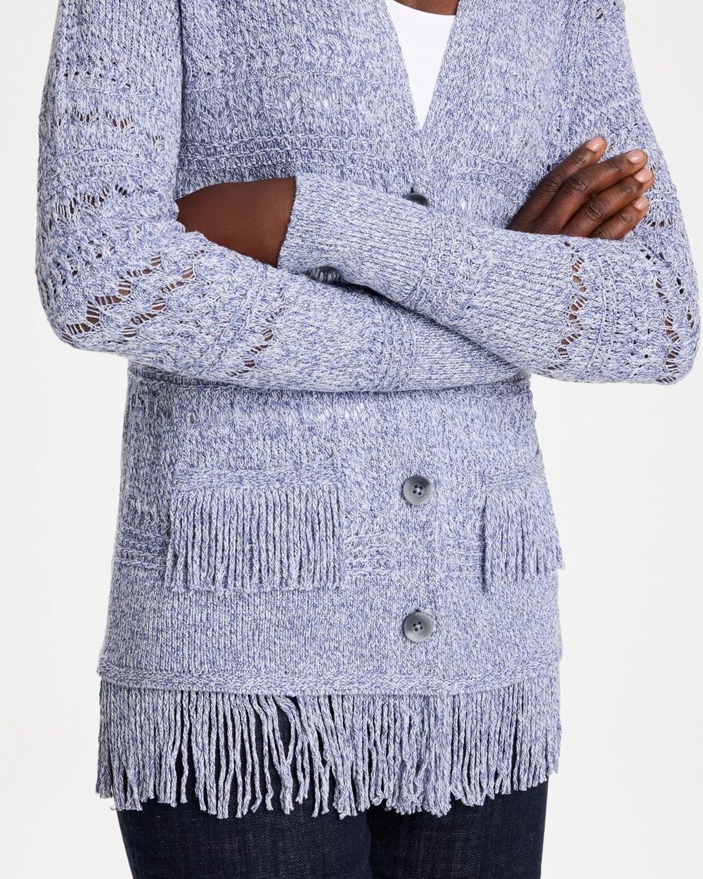 Fringed Long-Sleeve Cardigan click to view larger image.