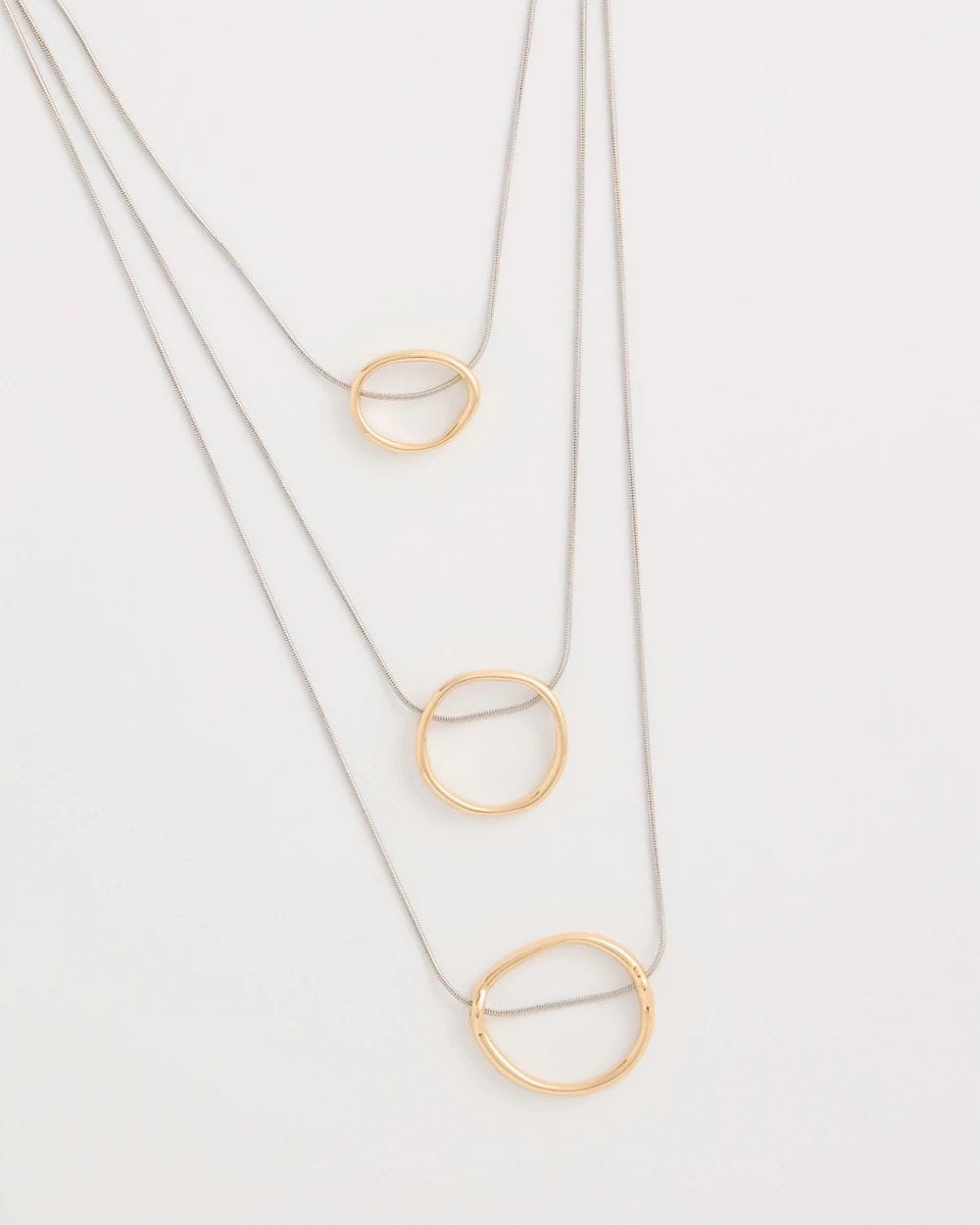 Mixed Metal Triple Circle Pendant Necklace click to view larger image.