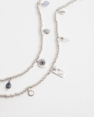 Silver-tone & Blue Stone Long Necklace click to view larger image.