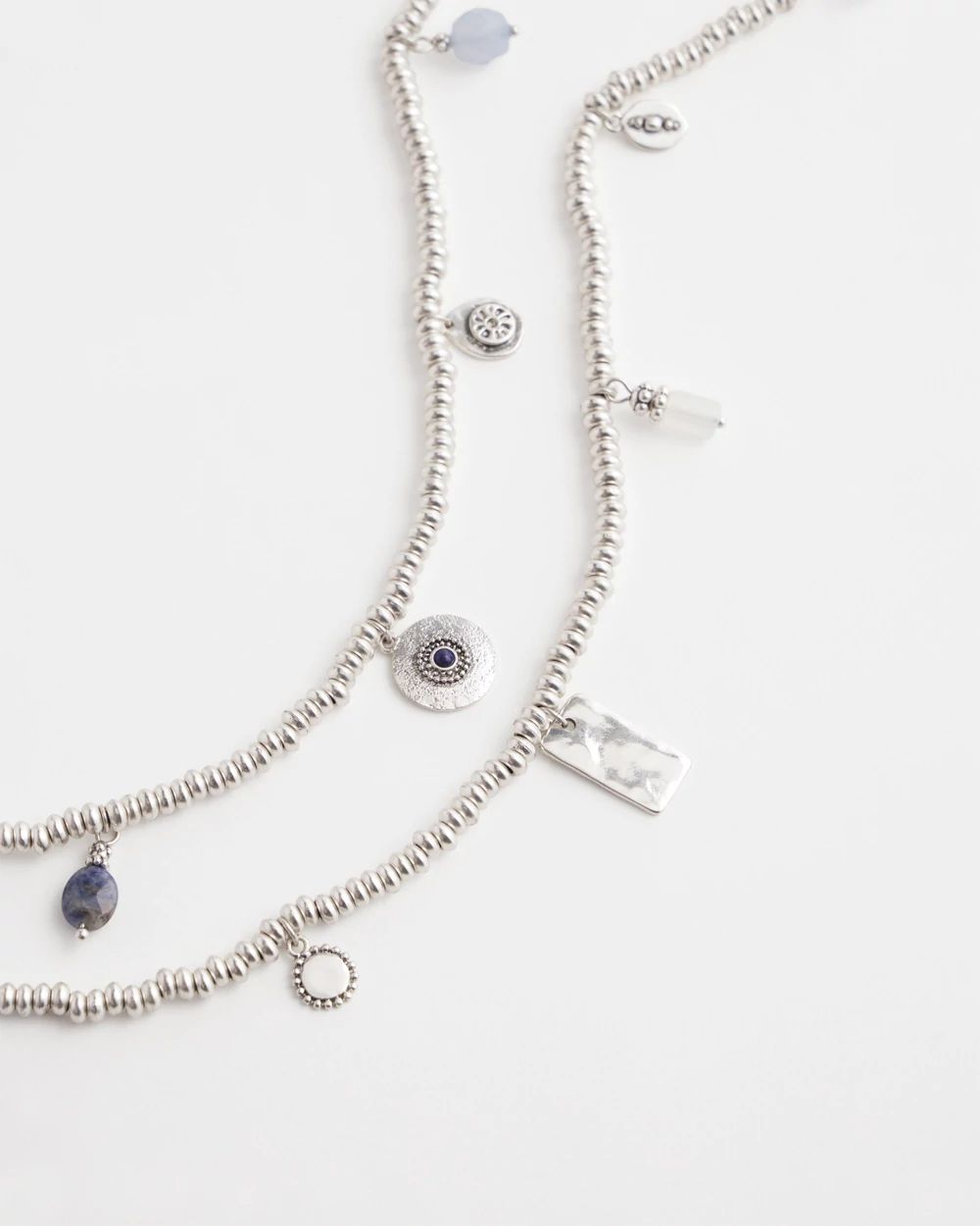Silver-tone & Blue Stone Long Necklace
