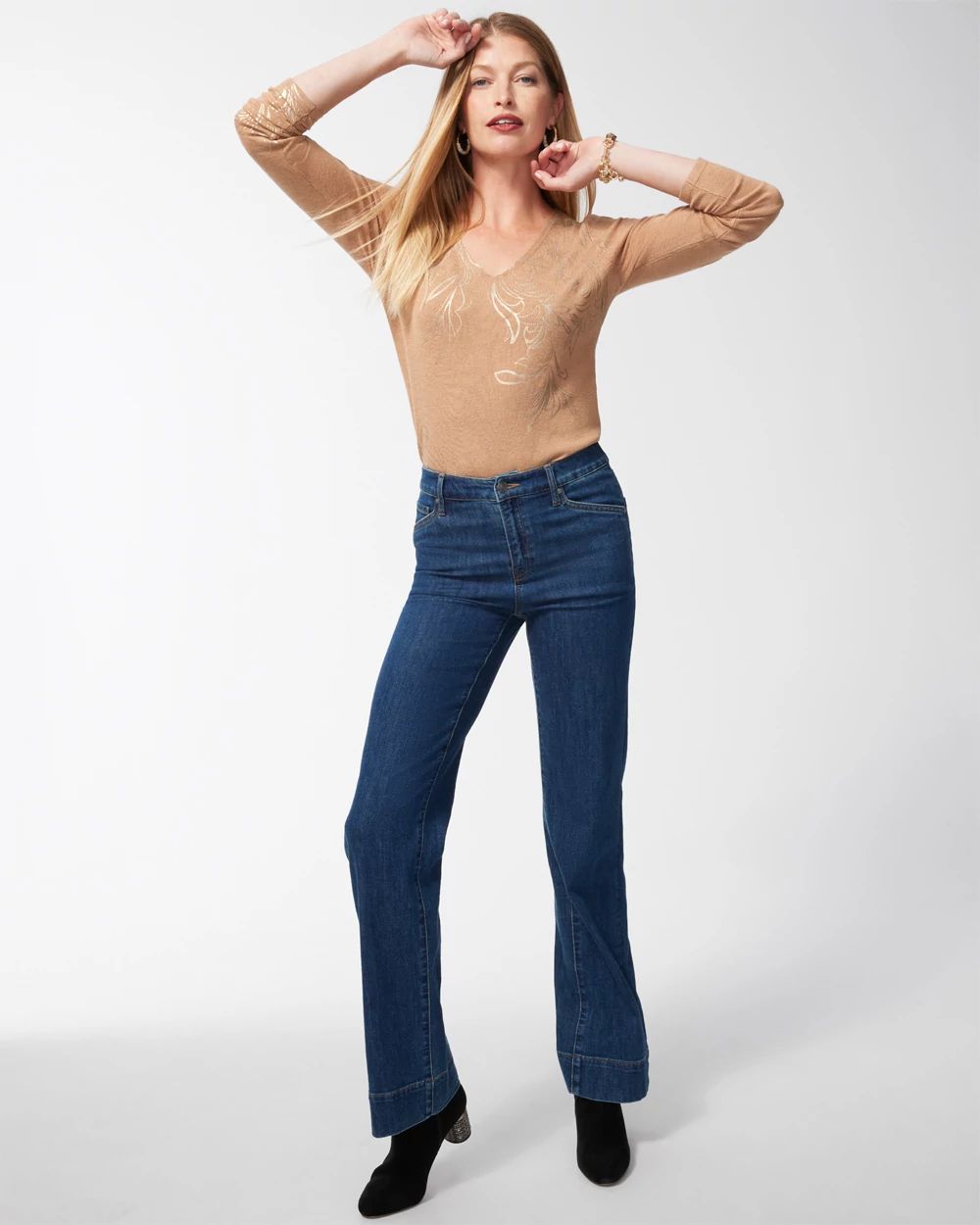 Foil Detail V-neck Pullover Sweater