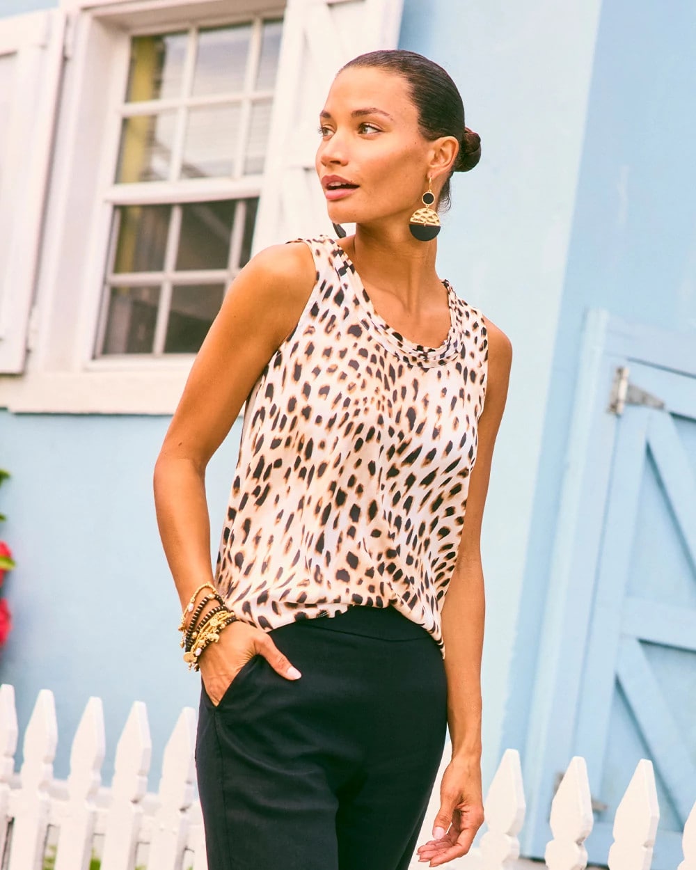 Animal Print Jersey Satin Tank Top