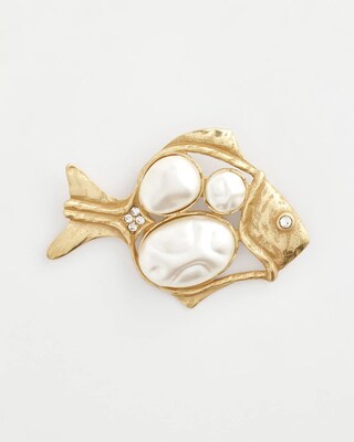 Gold Tone Pearl-Effect Fish Brooch click to view larger image.