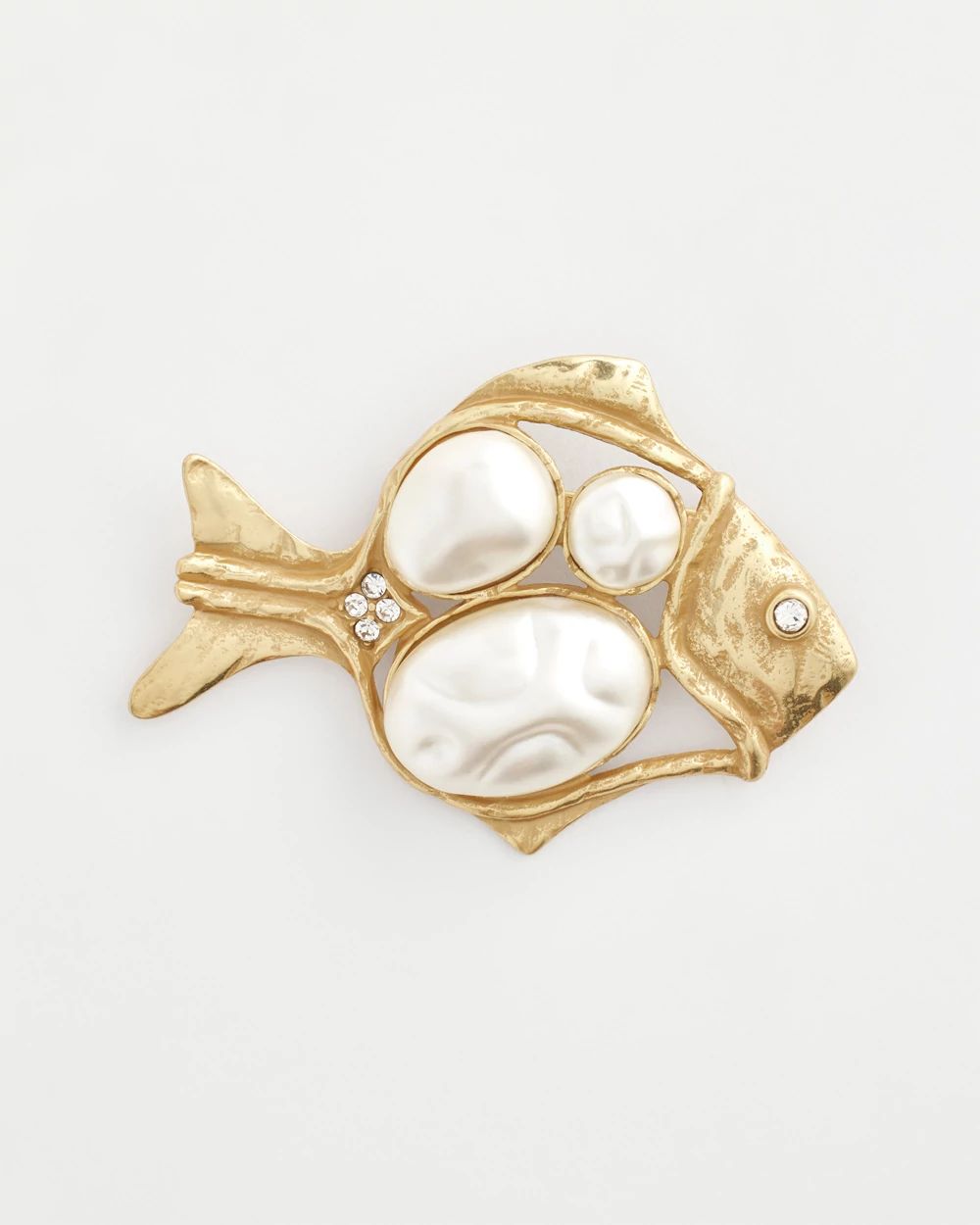 Gold Tone Pearl-Effect Fish Brooch