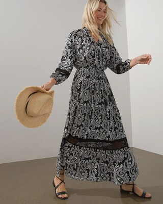 Paisley Crochet Detail Ruffle Maxi Dress