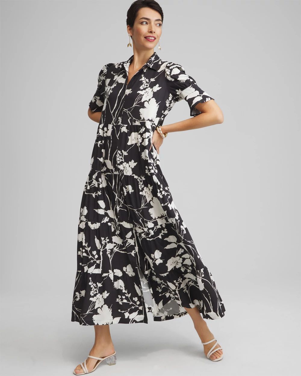 Petite Silk Blend Flare Sleeve Dress
