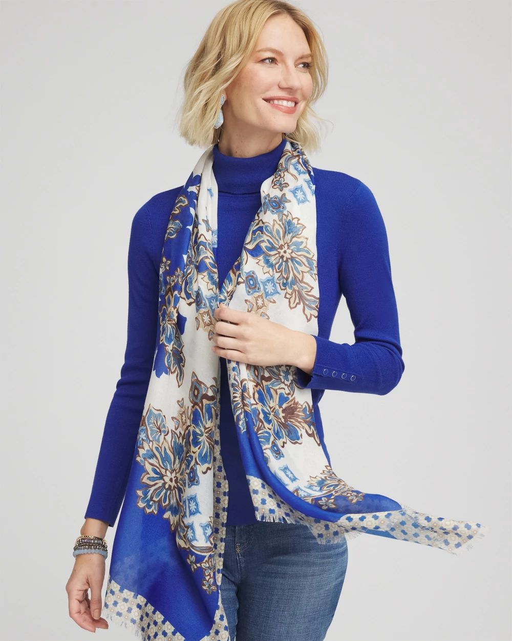Colorblock Floral Oblong Scarf