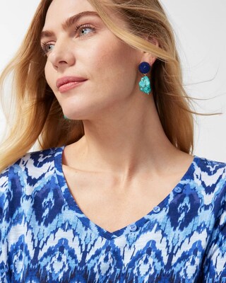 Ikat Button Detail Cotton Slub Tee
