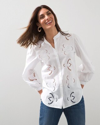 Linen Blend Cutwork Blouse