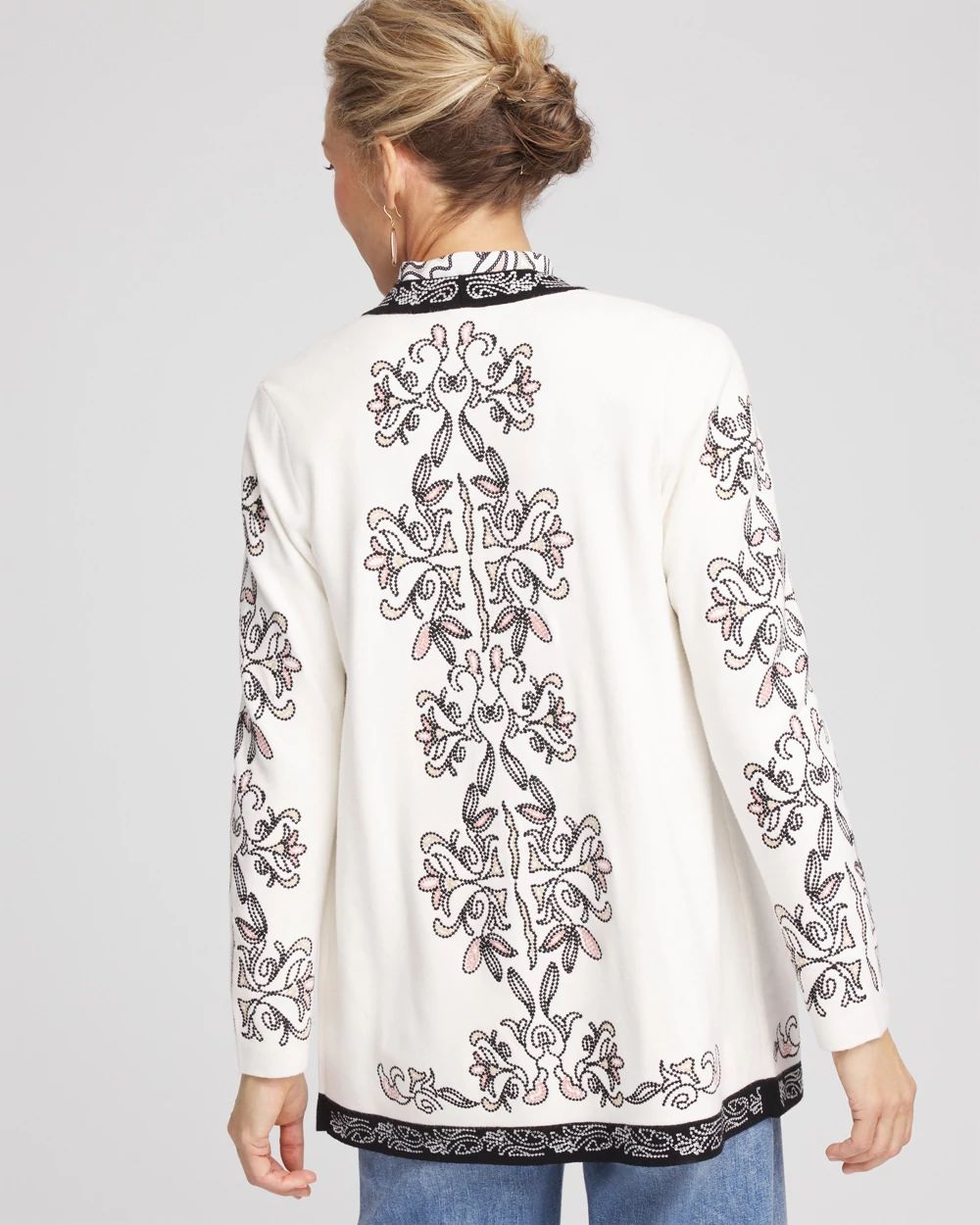 Embroidered Open-Front Cardigan