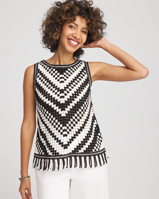 Crochet Fringe Sleeveless Sweater Tank click to view larger image.