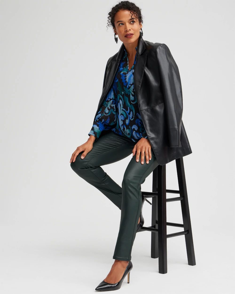 Scroll Print Pleated Shirt