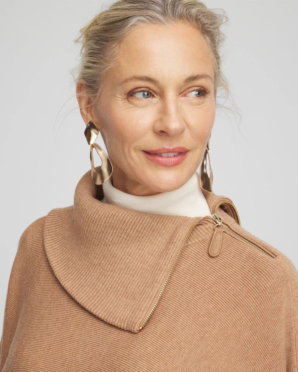Split Neck Sweater Poncho click to view larger image.