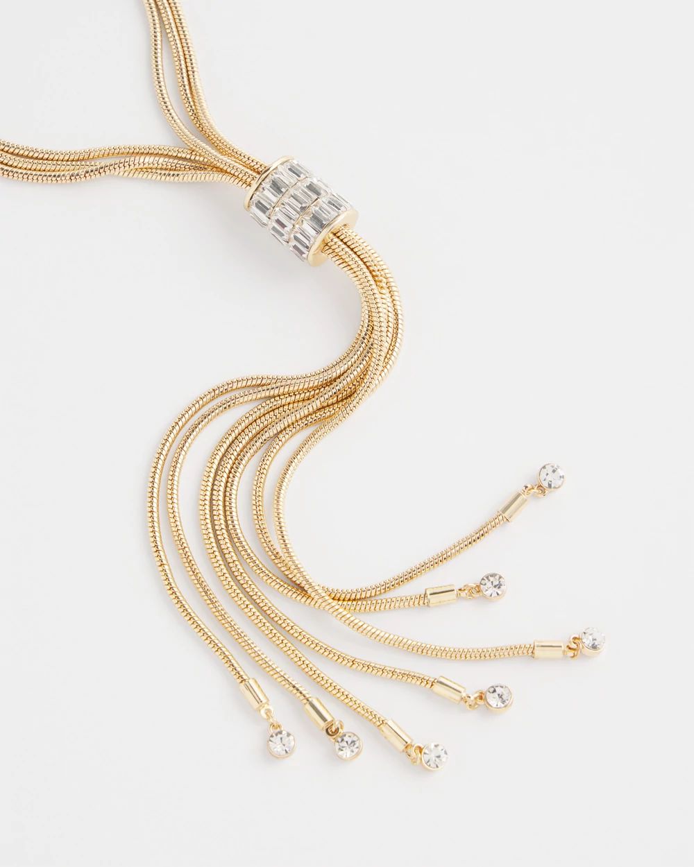 Gold Tone Baguette Tassel Necklace