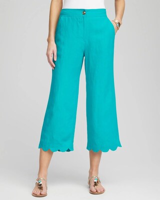 Linen Scallop Hem Crop Pants